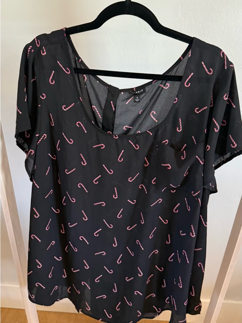 torrid Black Blouse with Pink Candy Cane Print